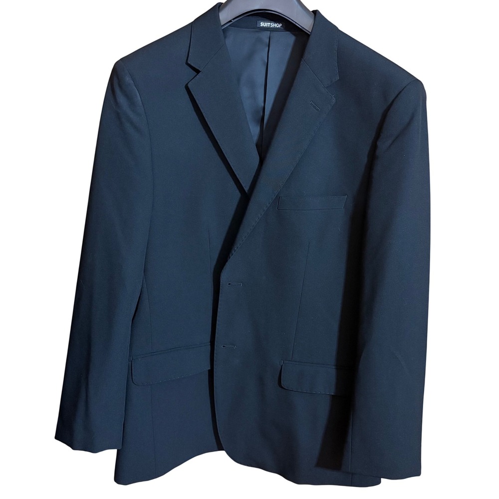 SuitShop Mens Black Slim Fit Stretch Suit 2 Piece Set Jacket 44S Pants 35S